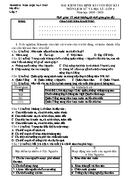 Đề kiểm tra định kỳ cuối học kì I môn Lịch sử & Địa lý Lớp 4 - Năm học 2020-2021 - Trường Tiểu học Tân Tiến (Có đáp án)