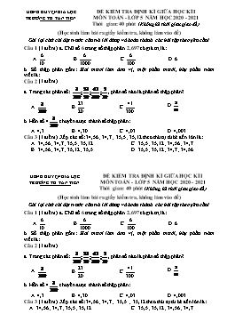 Đề kiểm tra định kỳ giữa học kì I môn Toán Lớp 5 - Năm học 2020-2021 - Trường Tiểu học Tân Tiến (Có đáp án)