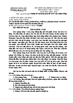 Đề kiểm tra định kỳ giữa kì I môn Tiếng Việt Lớp 4 - Năm học 2019-2020 - Trường Tiểu học Tân Tiến (Có đáp án)