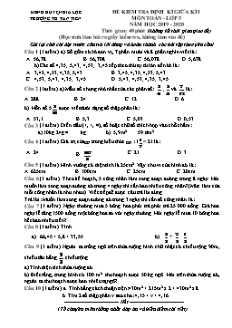 Đề kiểm tra định kỳ giữa kì I môn Toán Lớp 5 - Năm học 2019-2020 - Trường Tiểu học Tân Tiến