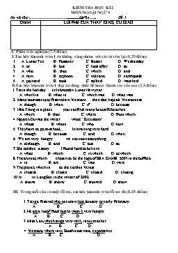 Đề kiểm tra học kì 2 môn Ngoại ngữ Lớp 9 (Có đáp án)
