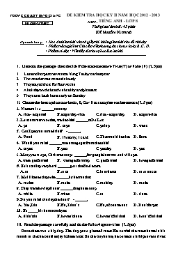 Đề kiểm tra học kỳ II môn Tiếng Anh Lớp 8 - Năm học 2012-2013 - Phòng GD&ĐT Bình Giang (Có đáp án)