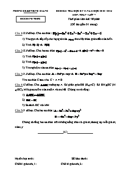 Đề kiểm tra học kỳ II môn Toán Lớp 7 - Năm học 2012-2013 - Phòng GD&ĐT Bình Giang (Có đáp án)