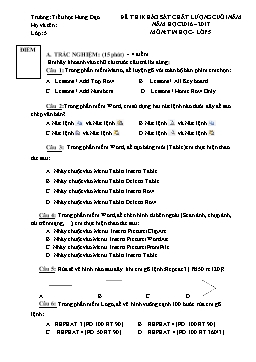 Đề thi khảo sát chất lượng cuối năm môn Tin học Lớp 5 - Năm học 2016-2017 - Trường Tiểu học Hưng Đạo (Có đáp án)
