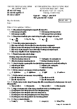 Đề thi kiểm tra chất lượng học kỳ II môn Vật lý Lớp 11 - Năm học 2017-2018 - Trường THPT Quang Bình - Mã đề thi 485 (Có đáp án)