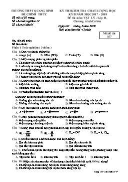 Đề thi kiểm tra chất lượng học kỳ II môn Vật lý Lớp 11 - Năm học 2017-2018 - Trường THPT Quang Bình - Mã đề thi 357 (Có đáp án)