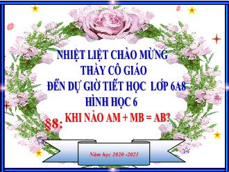 Bài giảng Hình học Lớp 6 - Bài 8: Khi nào AM + MB = AB? - Năm học 2020-2021