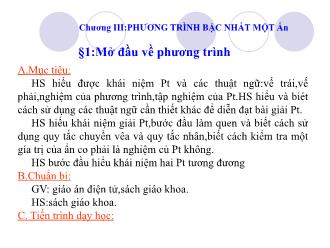 Bài giảng Đại số Lớp 8 - Chương III - Bài 1: Mở đầu về phương trình