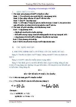 Đề cương ôn tập môn Toán Lớp 8 - Phương trình chứa ẩn ở mẫu - Năm học 2019-2020 - Nguyễn Thị Thủy