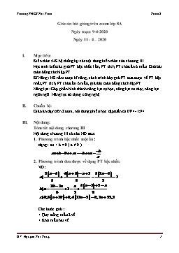 Giáo án Đại số 8 - Ôn tập chương III - Năm học 2019-2020 - Nguyễn Thị Thủy