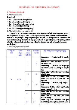 Giáo án Sinh học Lớp 9 - Chuyên đề: Các thí nghiệm của menđen