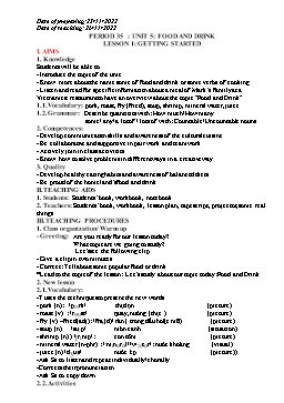 Bài giảng Tiếng Anh 7 - Period 35 - Unit 5: Food and drink - Lesson 1: Getting started