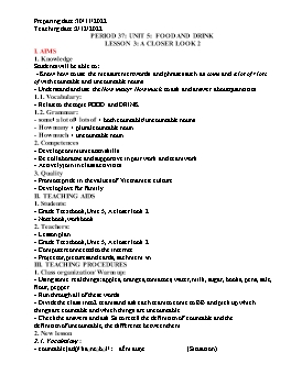 Bài giảng Tiếng Anh 7 - Period 37 - Unit 5: Food and drink - Lesson 3: A closer look 2