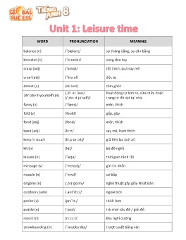 Bài giảng Tiếng Anh 8 - Unit 1: Leisure time