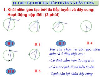 Bài giảng Toán 9 - Bài 4: Góc tạo bởi tia tiếp tuyến và dây cung