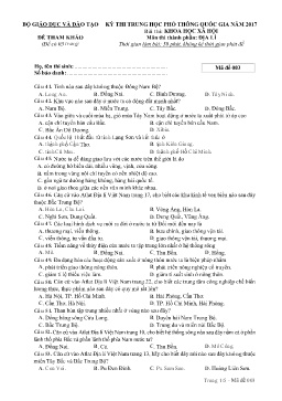 Bài thi: Khoa học xã hội - Môn thi thành phần: Địa Lí - Mã đề 003
