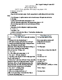 Giáo án Mầm non Lớp Lá - Làm quen với Toán: Tách, gộp nhóm đối tượng trong phạm vi 10. Quan sát mô hình ngã tư đường phố. Trò chơi vận động: Kéo co. Chơi tự do - Năm học 2020-2021 - Trần Thị Hạnh