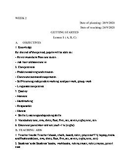 Giáo án Tiếng Anh 2 - Tuần 2 - Unit: Getting Started - Năm học 2021-2022 - Cao Văn Hùng