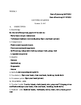 Giáo án Tiếng Anh 2 - Tuần 3 - Unit: Getting Started - Năm học 2021-2022 - Cao Văn Hùng