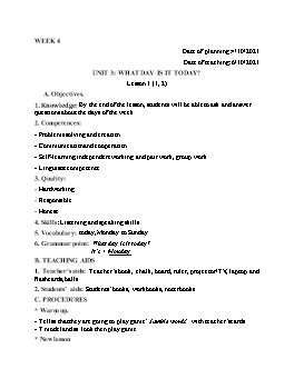 Giáo án Tiếng Anh 4 - Tuần 4 - Unit 3: What day is it today? - Năm học 2021-2022 - Cao Văn Hùng