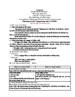 Kế hoạch bài dạy Âm nhạc 1 - Tuần 17 - Năm học 2021-2022