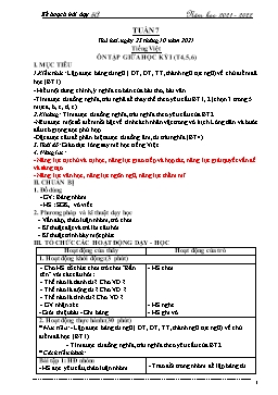 Kế hoạch bài dạy các môn Lớp 5 - Tuần 7 - Năm học 2021-2022