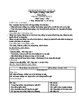 Kế hoạch bài dạy Đạo đức 1 + Tự nhiên & Xã hội 1 + Khoa học 4 - Tuần 20 - Năm học 2021-2022 - Trương Thị Phấn