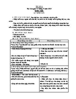 Kế hoạch bài dạy Khoa học 5 - Tuần 1 - Năm học 2022-2023 - Phạm Thị Bích Liễu