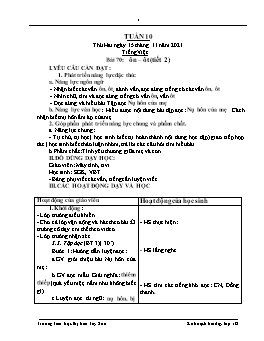 Kế hoạch bài dạy Lớp 1 - Tuần 10 - Năm học 2021-2022 - Lê Thị Hải Lý