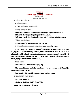Kế hoạch bài dạy Lớp 1 - Tuần 10 - Năm học 2021-2022 - Phạm Thị Trà Giang