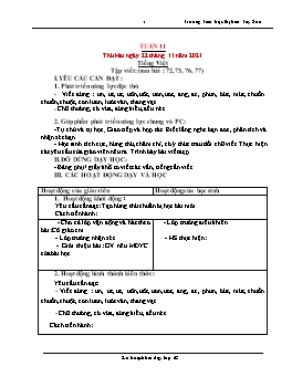 Kế hoạch bài dạy Lớp 1 - Tuần 11 - Năm học 2021-2022 - Phạm Thị Trà Giang