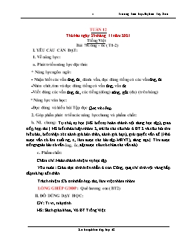 Kế hoạch bài dạy Lớp 1 - Tuần 12 - Năm học 2021-2022 - Phạm Thị Trà Giang