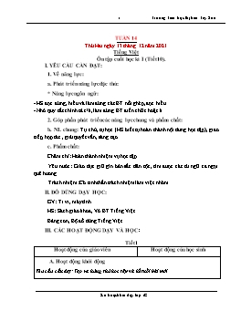 Kế hoạch bài dạy Lớp 1 - Tuần 14 - Năm học 2021-2022 - Phạm Thị Trà Giang
