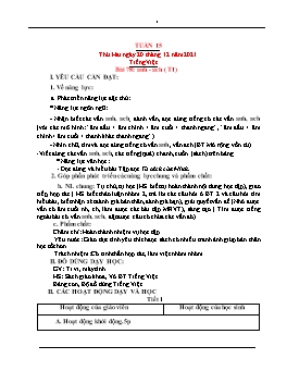 Kế hoạch bài dạy Lớp 1 - Tuần 15 - Năm học 2021-2022 - Lê Thị Hải Lý