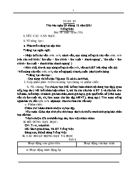 Kế hoạch bài dạy Lớp 1 - Tuần 15 - Năm học 2021-2022 - Lê Thị Ngọc Thúy