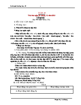 Kế hoạch bài dạy Lớp 1 - Tuần 15 - Năm học 2021-2022 - Phạm Thị Trà Giang
