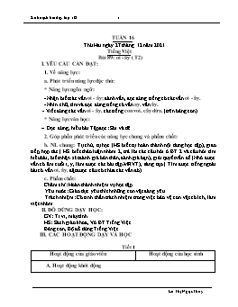 Kế hoạch bài dạy Lớp 1 - Tuần 16 - Năm học 2021-2022 - Lê Thị Ngọc Thúy
