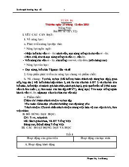 Kế hoạch bài dạy Lớp 1 - Tuần 16 - Năm học 2021-2022 - Phạm Thị Trà Giang