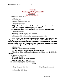 Kế hoạch bài dạy Lớp 1 - Tuần 17 - Năm học 2021-2022 - Lê Thị Hải Lý