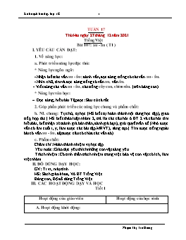 Kế hoạch bài dạy Lớp 1 - Tuần 17 - Năm học 2021-2022 - Phạm Thị Trà Giang