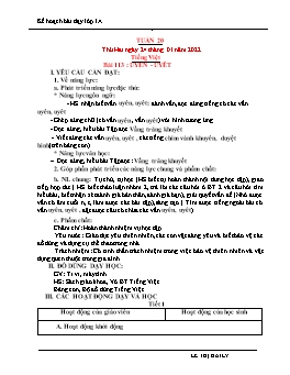 Kế hoạch bài dạy Lớp 1 - Tuần 20 - Năm học 2021-2022 - Lê Thị Hải Lý