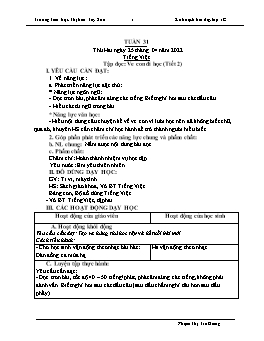 Kế hoạch bài dạy Lớp 1 - Tuần 31 - Năm học 2021-2022 - Phạm Thị Trà Giang
