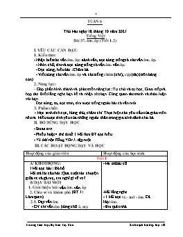 Kế hoạch bài dạy Lớp 1 - Tuần 6 - Năm học 2021-2022 - Lê Thị Ngọc Thúy