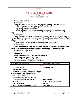 Kế hoạch bài dạy Lớp 1 - Tuần 6 - Năm học 2021-2022 - Phạm Thị Trà Giang