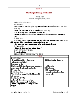 Kế hoạch bài dạy Lớp 1 - Tuần 7 - Năm học 2021-2022 - Phạm Thị Trà Giang
