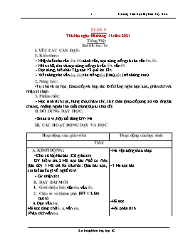 Kế hoạch bài dạy Lớp 1 - Tuần 9 - Năm học 2021-2022 - Phạm Thị Trà Giang