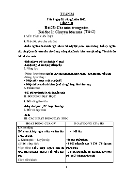 Kế hoạch bài dạy Lớp 2 - Tuần 24 - Năm học 2021-2022 - Văn Thị Hồng Châu