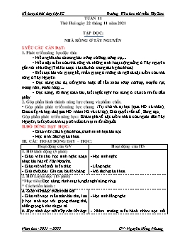 Kế hoạch bài dạy Lớp 3 - Tuần 11 - Năm học 2021-2022 - Nguyễn Thị Hồng Nhung