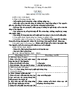 Kế hoạch bài dạy Lớp 3 - Tuần 11 - Năm học 2021-2022 - Nguyễn Thị Hồng