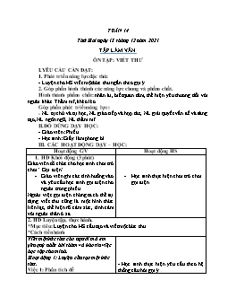 Kế hoạch bài dạy Lớp 3 - Tuần 14 - Năm học 2021-2022 - Nguyễn Thị Ái Như